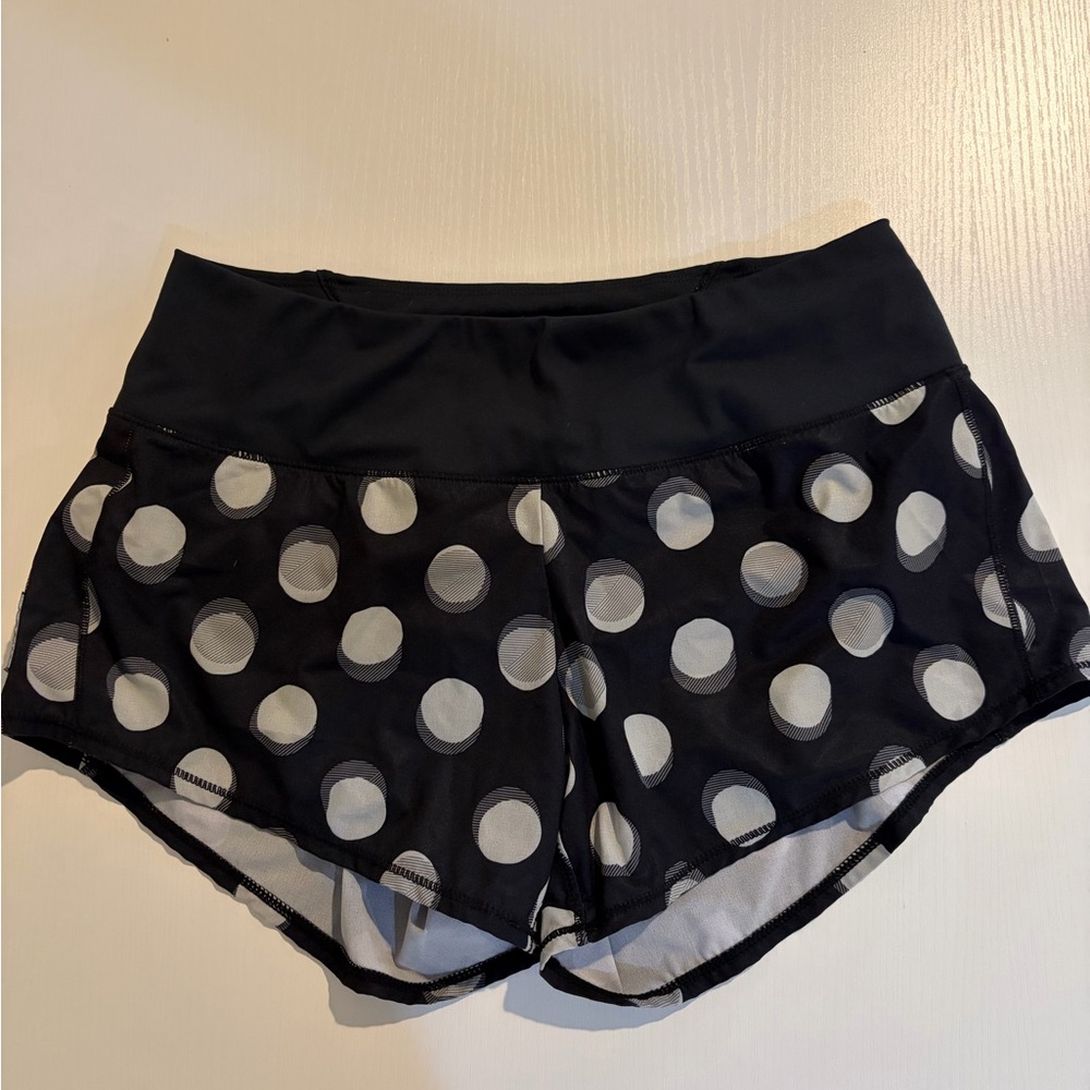 Oiselle Black and White Polka Dot Athletic Shorts